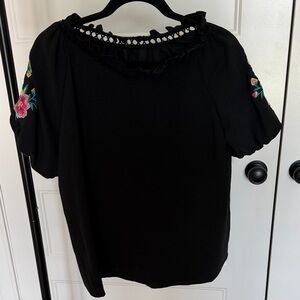 Black Embroidered Women's Top